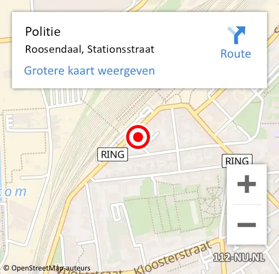 Locatie op kaart van de 112 melding: Politie Roosendaal, Stationsstraat op 10 maart 2024 14:52