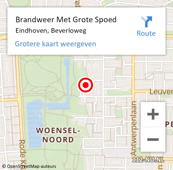 Locatie op kaart van de 112 melding: Brandweer Met Grote Spoed Naar Eindhoven, Beverloweg op 10 maart 2024 14:59