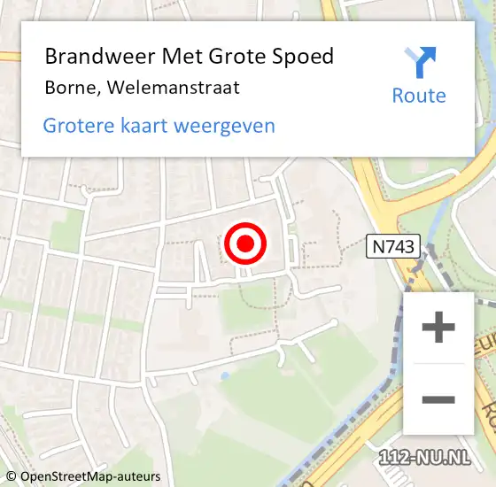 Locatie op kaart van de 112 melding: Brandweer Met Grote Spoed Naar Borne, Welemanstraat op 10 maart 2024 15:35