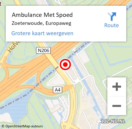 Locatie op kaart van de 112 melding: Ambulance Met Spoed Naar Zoeterwoude, Europaweg op 10 maart 2024 16:48