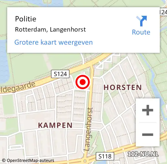 Locatie op kaart van de 112 melding: Politie Rotterdam, Langenhorst op 10 maart 2024 17:07