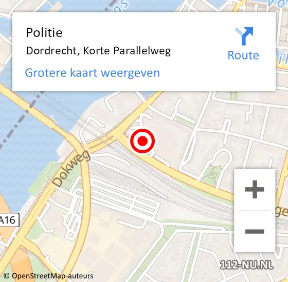 Locatie op kaart van de 112 melding: Politie Dordrecht, Korte Parallelweg op 10 maart 2024 17:24