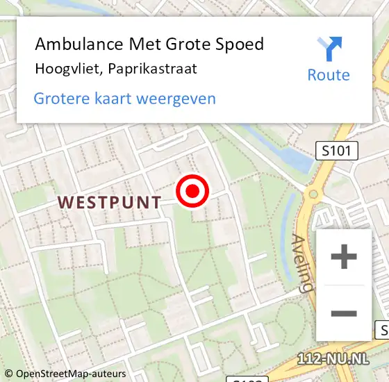 Locatie op kaart van de 112 melding: Ambulance Met Grote Spoed Naar Hoogvliet, Paprikastraat op 10 maart 2024 17:24