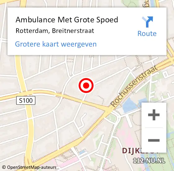 Locatie op kaart van de 112 melding: Ambulance Met Grote Spoed Naar Rotterdam, Breitnerstraat op 10 maart 2024 17:48