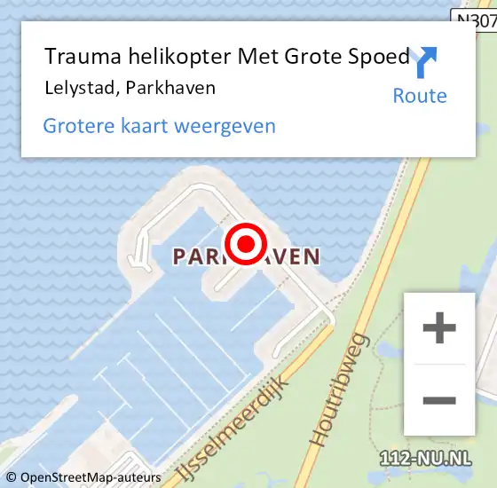 Locatie op kaart van de 112 melding: Trauma helikopter Met Grote Spoed Naar Lelystad, Parkhaven op 10 maart 2024 17:54