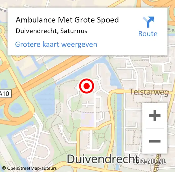 Locatie op kaart van de 112 melding: Ambulance Met Grote Spoed Naar Duivendrecht, Saturnus op 10 maart 2024 18:00