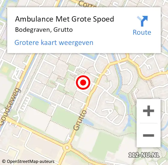 Locatie op kaart van de 112 melding: Ambulance Met Grote Spoed Naar Bodegraven, Grutto op 10 maart 2024 18:27