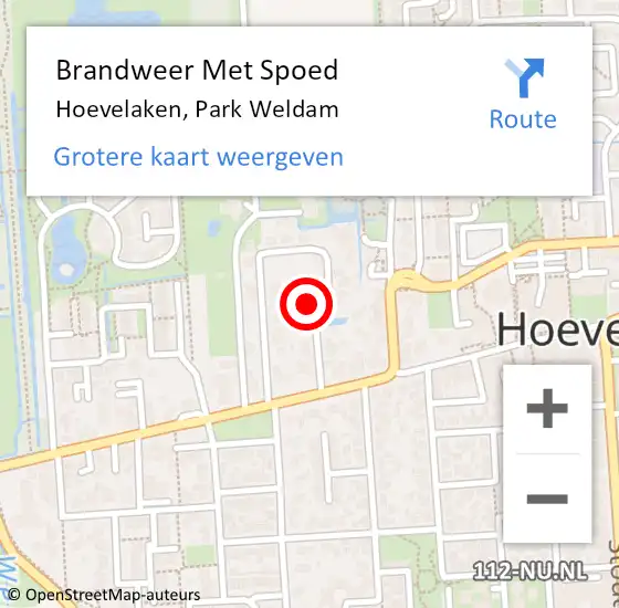 Locatie op kaart van de 112 melding: Brandweer Met Spoed Naar Hoevelaken, Park Weldam op 10 maart 2024 18:38