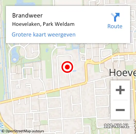 Locatie op kaart van de 112 melding: Brandweer Hoevelaken, Park Weldam op 10 maart 2024 18:43