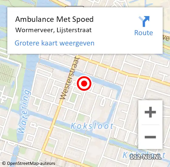 Locatie op kaart van de 112 melding: Ambulance Met Spoed Naar Wormerveer, Lijsterstraat op 10 maart 2024 18:57