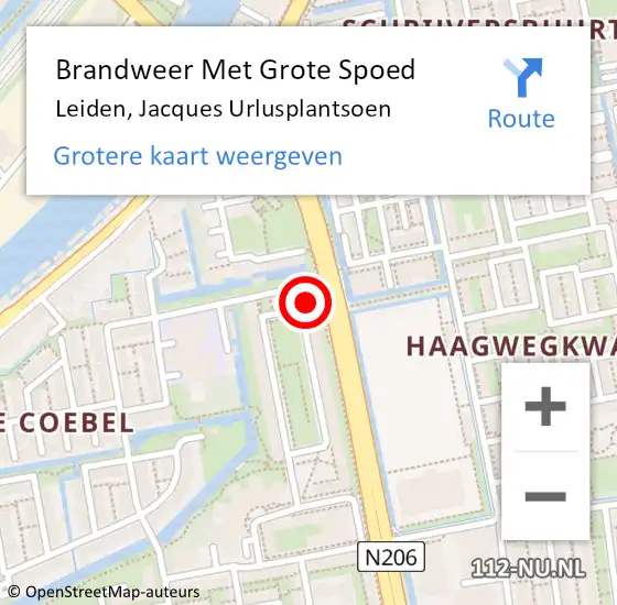 Locatie op kaart van de 112 melding: Brandweer Met Grote Spoed Naar Leiden, Jacques Urlusplantsoen op 10 maart 2024 19:04