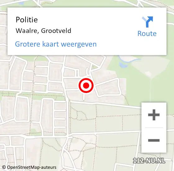 Locatie op kaart van de 112 melding: Politie Waalre, Grootveld op 10 maart 2024 19:07