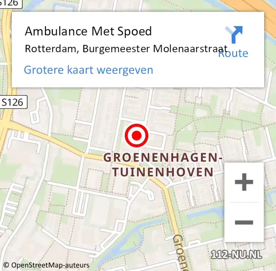 Locatie op kaart van de 112 melding: Ambulance Met Spoed Naar Rotterdam, Burgemeester Molenaarstraat op 10 maart 2024 19:15