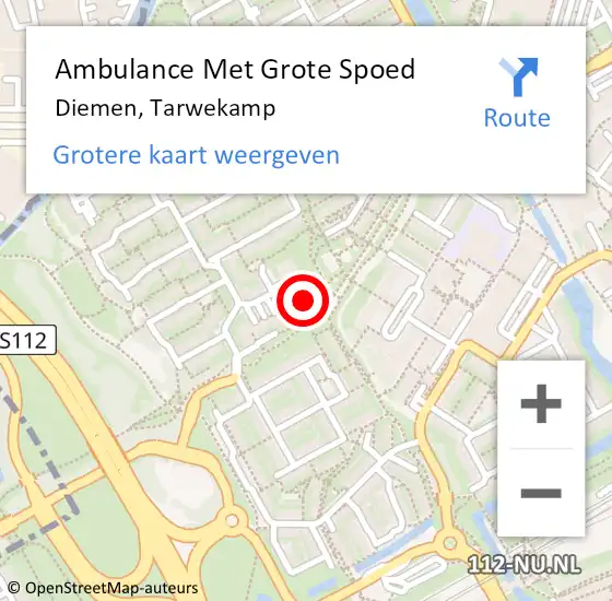 Locatie op kaart van de 112 melding: Ambulance Met Grote Spoed Naar Diemen, Tarwekamp op 10 maart 2024 19:49