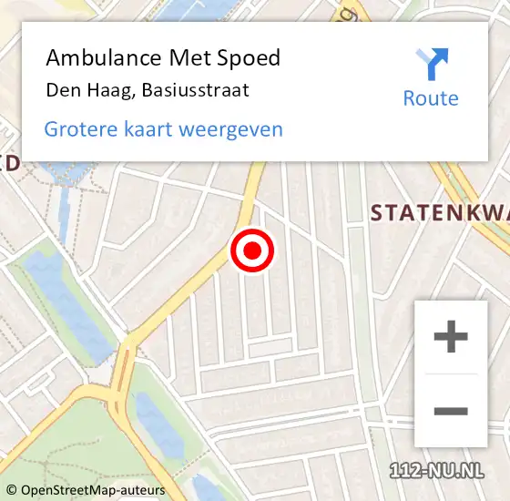 Locatie op kaart van de 112 melding: Ambulance Met Spoed Naar Den Haag, Basiusstraat op 10 maart 2024 20:11