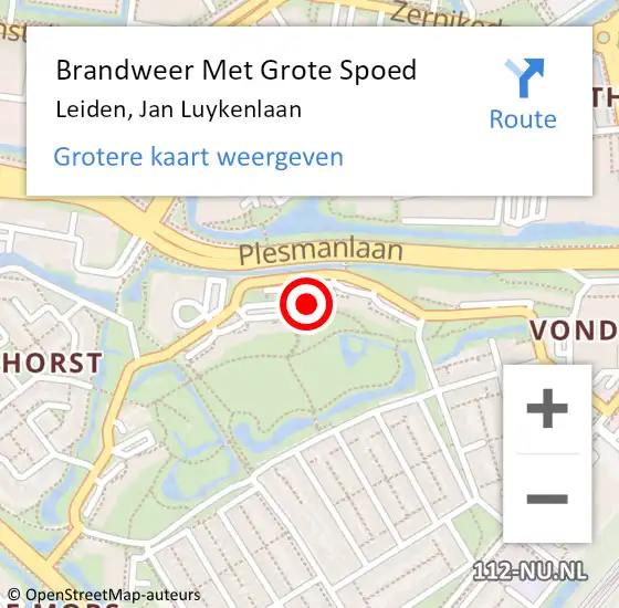 Locatie op kaart van de 112 melding: Brandweer Met Grote Spoed Naar Leiden, Jan Luykenlaan op 10 maart 2024 21:00