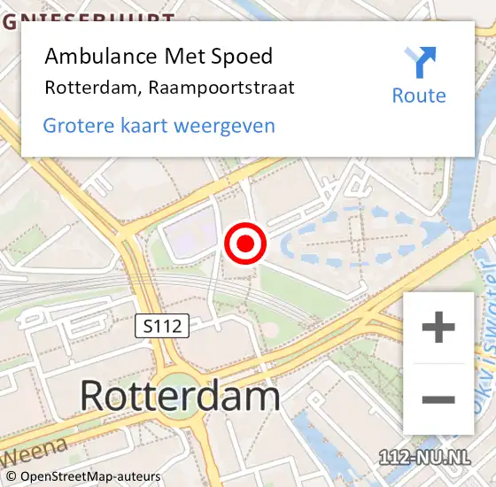 Locatie op kaart van de 112 melding: Ambulance Met Spoed Naar Rotterdam, Raampoortstraat op 10 maart 2024 21:20