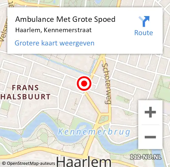 Locatie op kaart van de 112 melding: Ambulance Met Grote Spoed Naar Haarlem, Kennemerstraat op 10 maart 2024 21:20