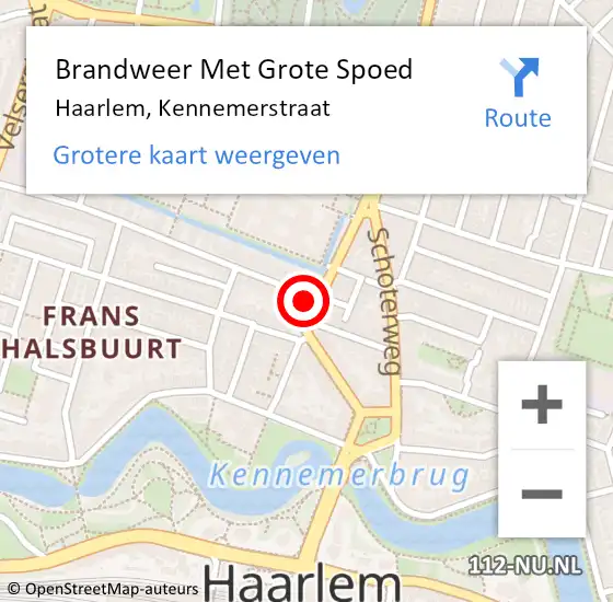 Locatie op kaart van de 112 melding: Brandweer Met Grote Spoed Naar Haarlem, Kennemerstraat op 10 maart 2024 21:27