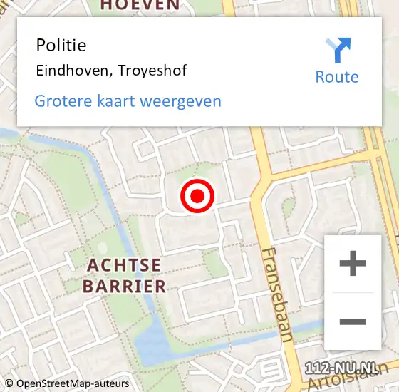 Locatie op kaart van de 112 melding: Politie Eindhoven, Troyeshof op 10 maart 2024 21:30