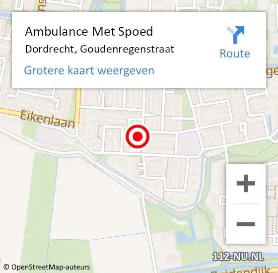 Locatie op kaart van de 112 melding: Ambulance Met Spoed Naar Dordrecht, Goudenregenstraat op 10 maart 2024 21:43