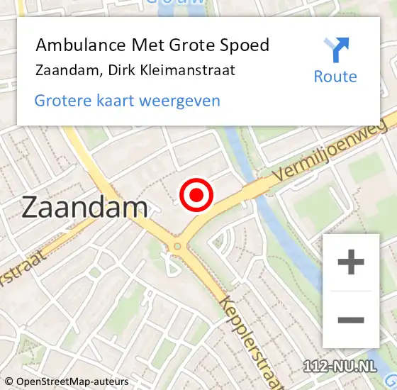 Locatie op kaart van de 112 melding: Ambulance Met Grote Spoed Naar Zaandam, Dirk Kleimanstraat op 10 maart 2024 22:19