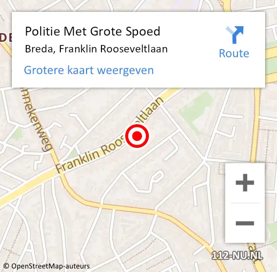 Locatie op kaart van de 112 melding: Politie Met Grote Spoed Naar Breda, Franklin Rooseveltlaan op 10 maart 2024 22:35