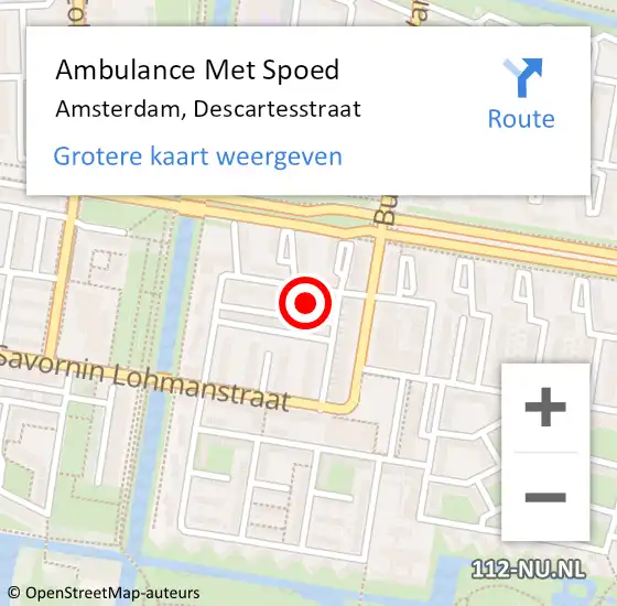 Locatie op kaart van de 112 melding: Ambulance Met Spoed Naar Amsterdam, Descartesstraat op 10 maart 2024 22:47