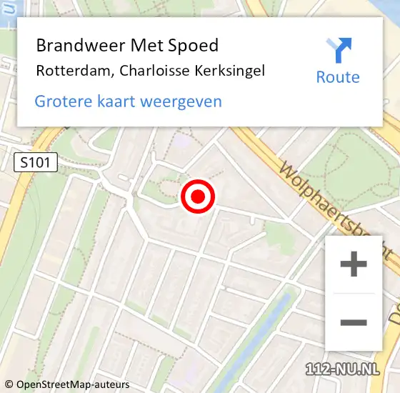 Locatie op kaart van de 112 melding: Brandweer Met Spoed Naar Rotterdam, Charloisse Kerksingel op 10 maart 2024 22:59