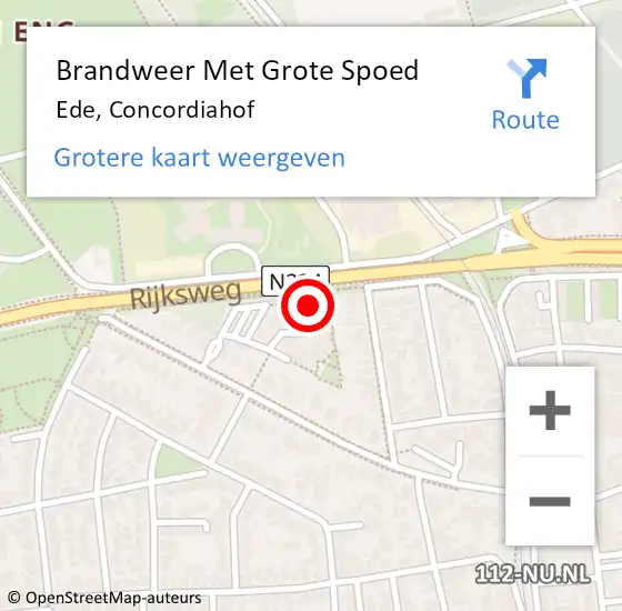 Locatie op kaart van de 112 melding: Brandweer Met Grote Spoed Naar Ede, Concordiahof op 10 maart 2024 23:20