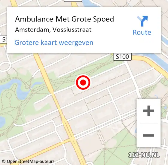 Locatie op kaart van de 112 melding: Ambulance Met Grote Spoed Naar Amsterdam, Vossiusstraat op 10 maart 2024 23:51