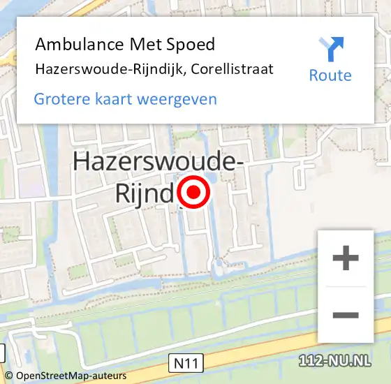 Locatie op kaart van de 112 melding: Ambulance Met Spoed Naar Hazerswoude-Rijndijk, Corellistraat op 10 maart 2024 23:53