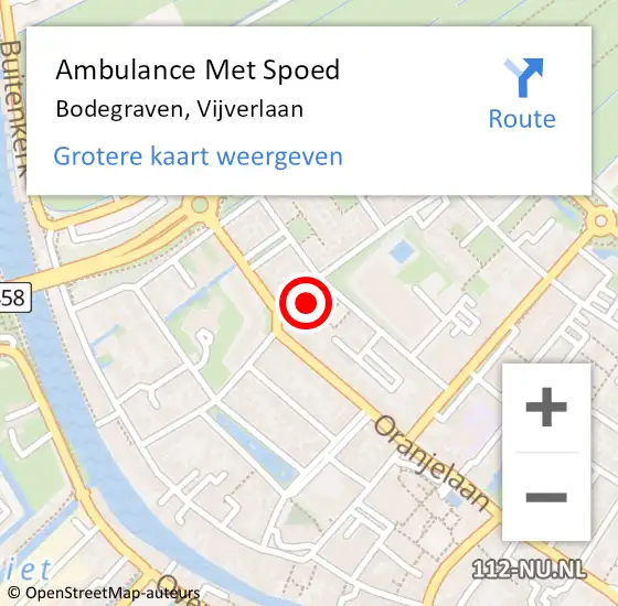 Locatie op kaart van de 112 melding: Ambulance Met Spoed Naar Bodegraven, Vijverlaan op 10 maart 2024 23:57