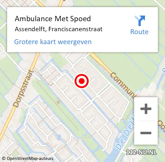 Locatie op kaart van de 112 melding: Ambulance Met Spoed Naar Assendelft, Franciscanenstraat op 11 maart 2024 00:12