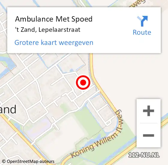 Locatie op kaart van de 112 melding: Ambulance Met Spoed Naar 't Zand, Lepelaarstraat op 11 maart 2024 01:36