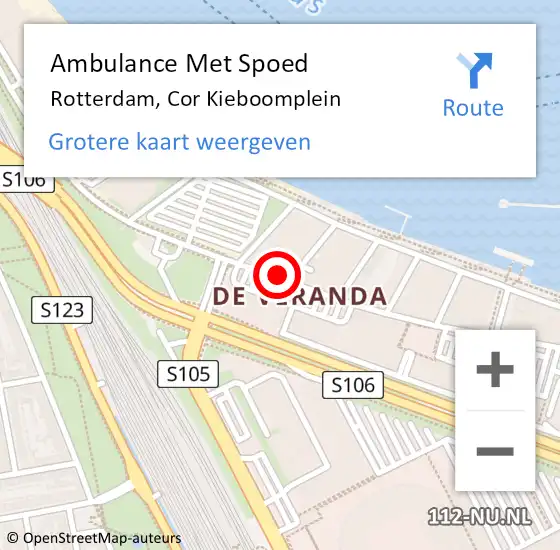 Locatie op kaart van de 112 melding: Ambulance Met Spoed Naar Rotterdam, Cor Kieboomplein op 11 maart 2024 02:58