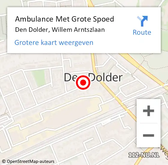 Locatie op kaart van de 112 melding: Ambulance Met Grote Spoed Naar Den Dolder, Willem Arntszlaan op 28 september 2014 18:51