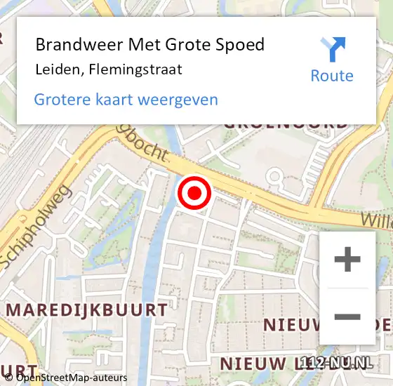 Locatie op kaart van de 112 melding: Brandweer Met Grote Spoed Naar Leiden, Flemingstraat op 11 maart 2024 03:31