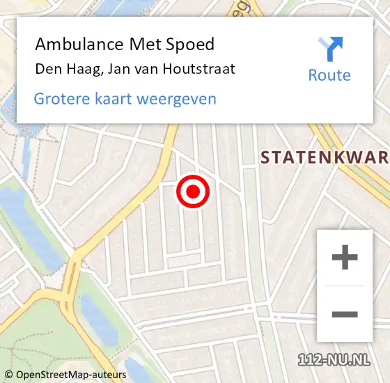 Locatie op kaart van de 112 melding: Ambulance Met Spoed Naar Den Haag, Jan van Houtstraat op 11 maart 2024 03:48