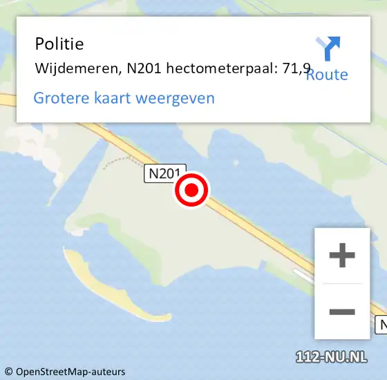Locatie op kaart van de 112 melding: Politie Wijdemeren, N201 hectometerpaal: 71,9 op 11 maart 2024 05:51