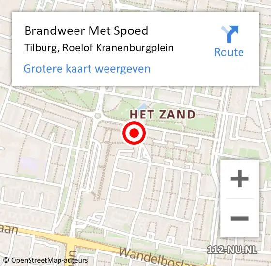 Locatie op kaart van de 112 melding: Brandweer Met Spoed Naar Tilburg, Roelof Kranenburgplein op 11 maart 2024 06:55