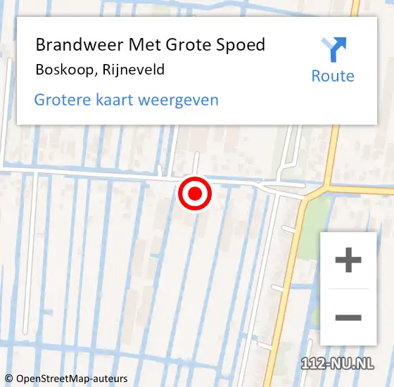 Locatie op kaart van de 112 melding: Brandweer Met Grote Spoed Naar Boskoop, Rijneveld op 11 maart 2024 07:01