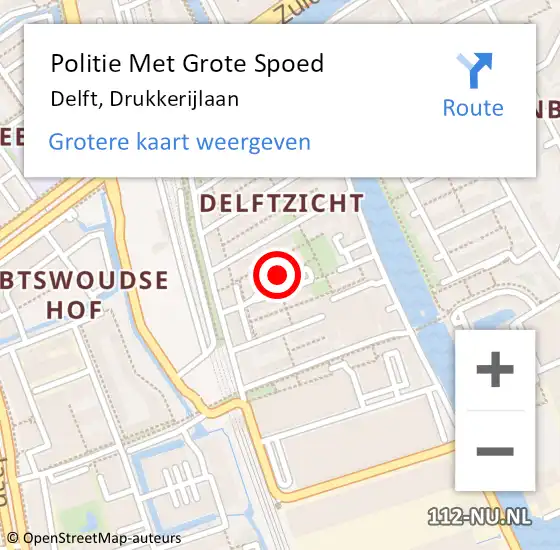 Locatie op kaart van de 112 melding: Politie Met Grote Spoed Naar Delft, Drukkerijlaan op 11 maart 2024 07:21