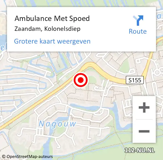 Locatie op kaart van de 112 melding: Ambulance Met Spoed Naar Zaandam, Kolonelsdiep op 11 maart 2024 07:52