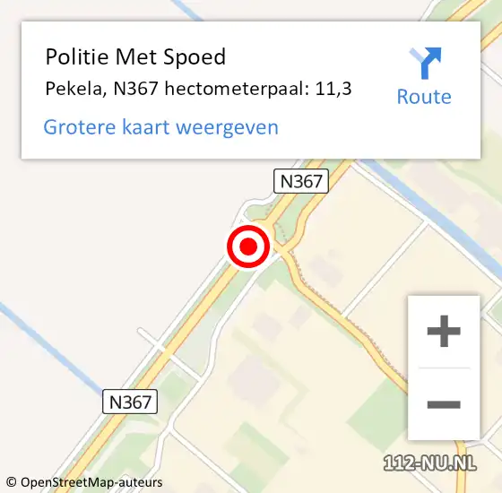 Locatie op kaart van de 112 melding: Politie Met Spoed Naar Pekela, N367 hectometerpaal: 11,3 op 11 maart 2024 07:55