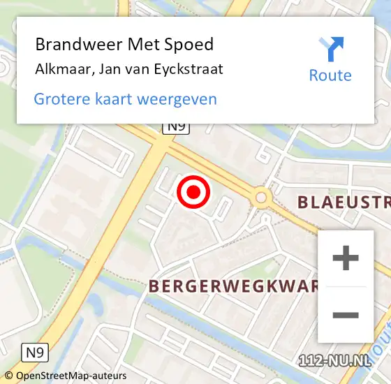 Locatie op kaart van de 112 melding: Brandweer Met Spoed Naar Alkmaar, Jan van Eyckstraat op 11 maart 2024 08:09