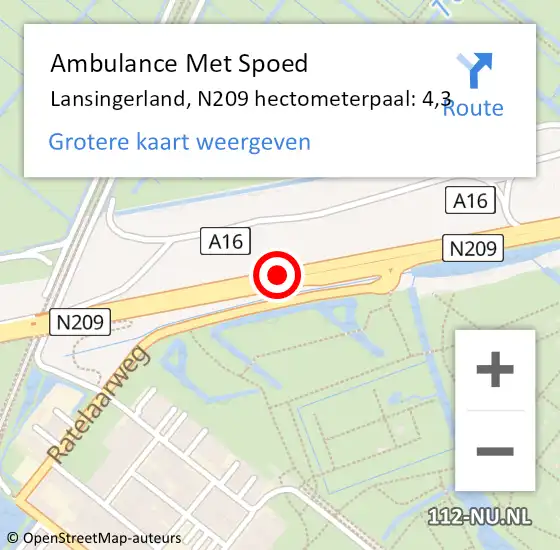 Locatie op kaart van de 112 melding: Ambulance Met Spoed Naar Lansingerland, N209 hectometerpaal: 4,3 op 11 maart 2024 08:49