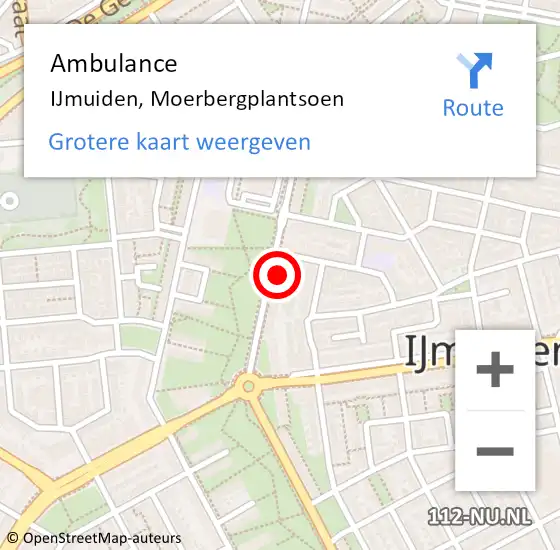 Locatie op kaart van de 112 melding: Ambulance IJmuiden, Moerbergplantsoen op 11 maart 2024 09:00