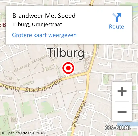 Locatie op kaart van de 112 melding: Brandweer Met Spoed Naar Tilburg, Oranjestraat op 11 maart 2024 09:11