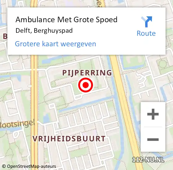 Locatie op kaart van de 112 melding: Ambulance Met Grote Spoed Naar Delft, Berghuyspad op 11 maart 2024 09:16